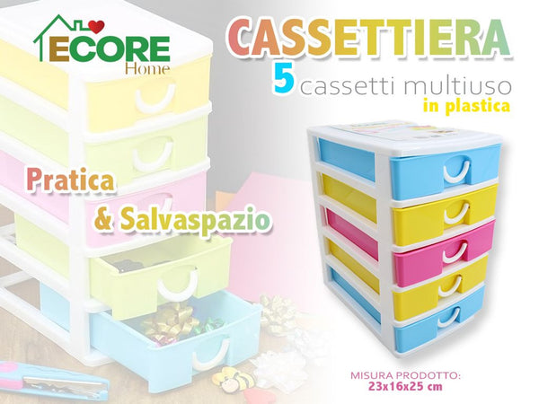 Cassettiera 5 cassetti colorati