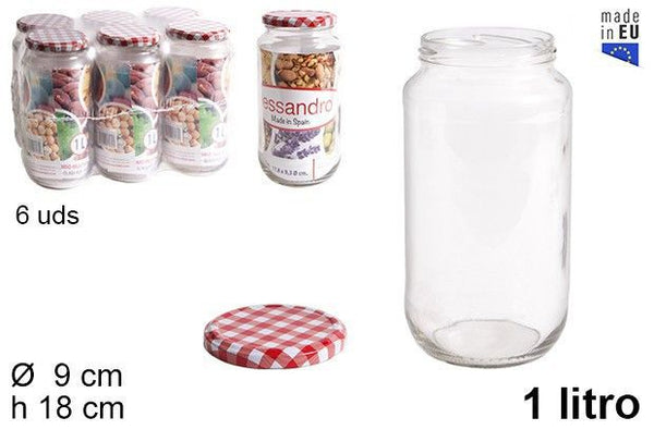 Barattolo tondo in vetro con coperchio vichy 1 l.