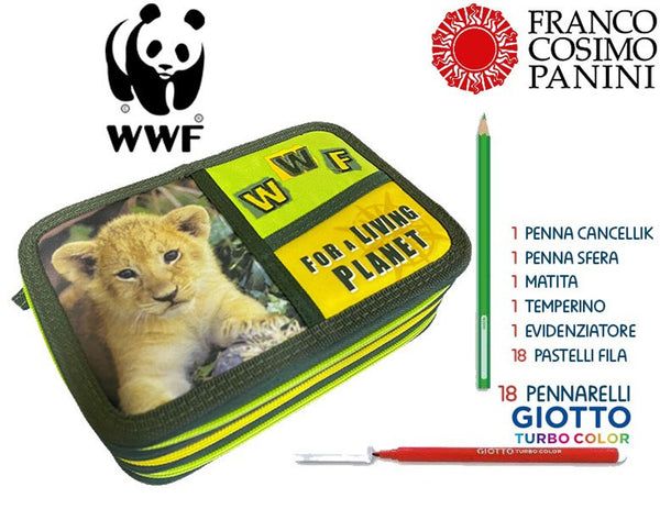 WWF, astuccio tre zip completo con fantasia cucciolo di leone