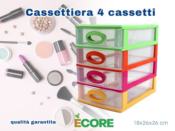 Cassettiera 4 cassetti colorati