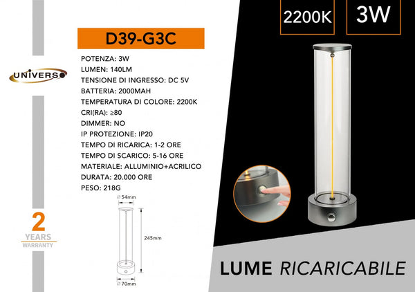 Lampada da tavolo ricaricabile – D39-G3C