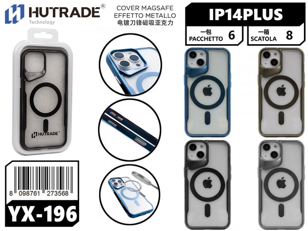 YX-196 COVER TRASPARENTE BORDO COLORATA MAGSAFE IP14 PLUS