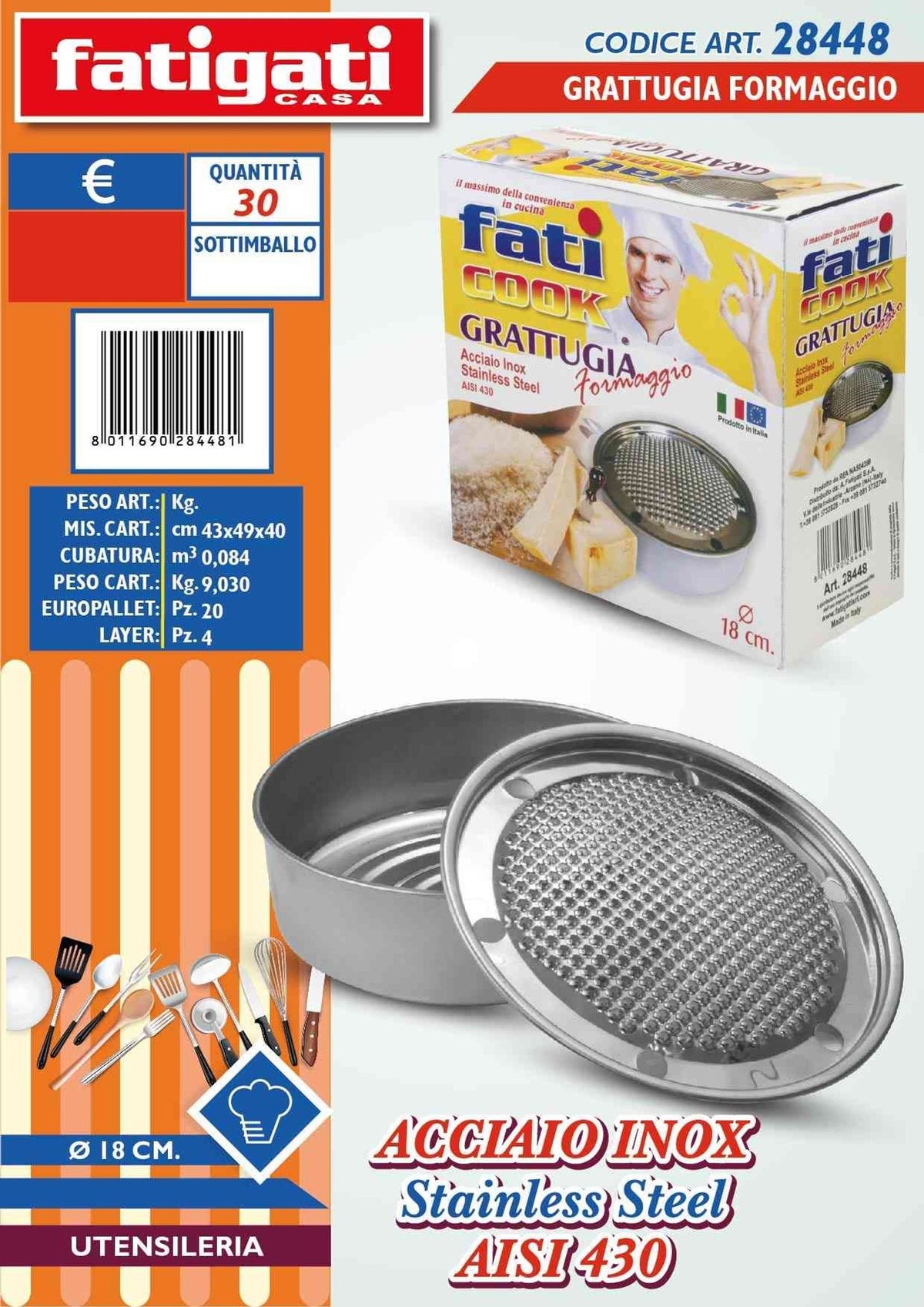 Grattugia formaggio acciaio inox 18