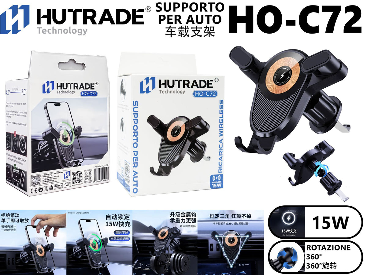 HO-C72 SUPPORTO TELEFONO DA MACCHINA CON RICARICA WIRELESS 15W