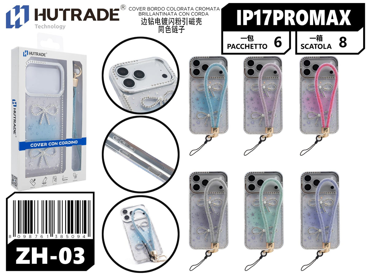 ZH-03 COVER BORDO COLORATA CROMATA BRILLANTINATA CON CORDA IP17PROMAX/IP18PROMAX