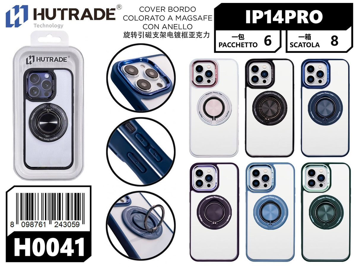H0041 COVER BORDO COLORATO A MAGSAFE CON ANELLO IP14PRO