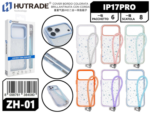ZH-01 COVER BORDO COLORATA BRILLANTINATA CON CORDA IP17 PRO