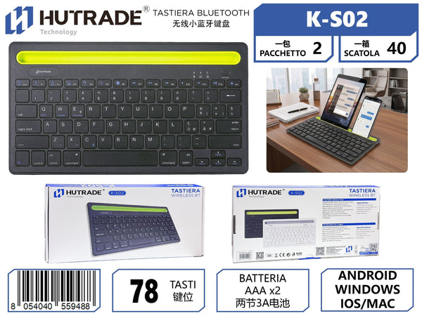 K-S02 PICCOLA TASTIERA BLUETOOTH PER SMARTPHONE E TABLET