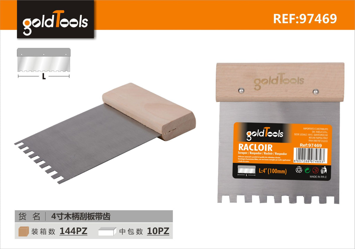 Spatola dentata con manico in legno GoldTools