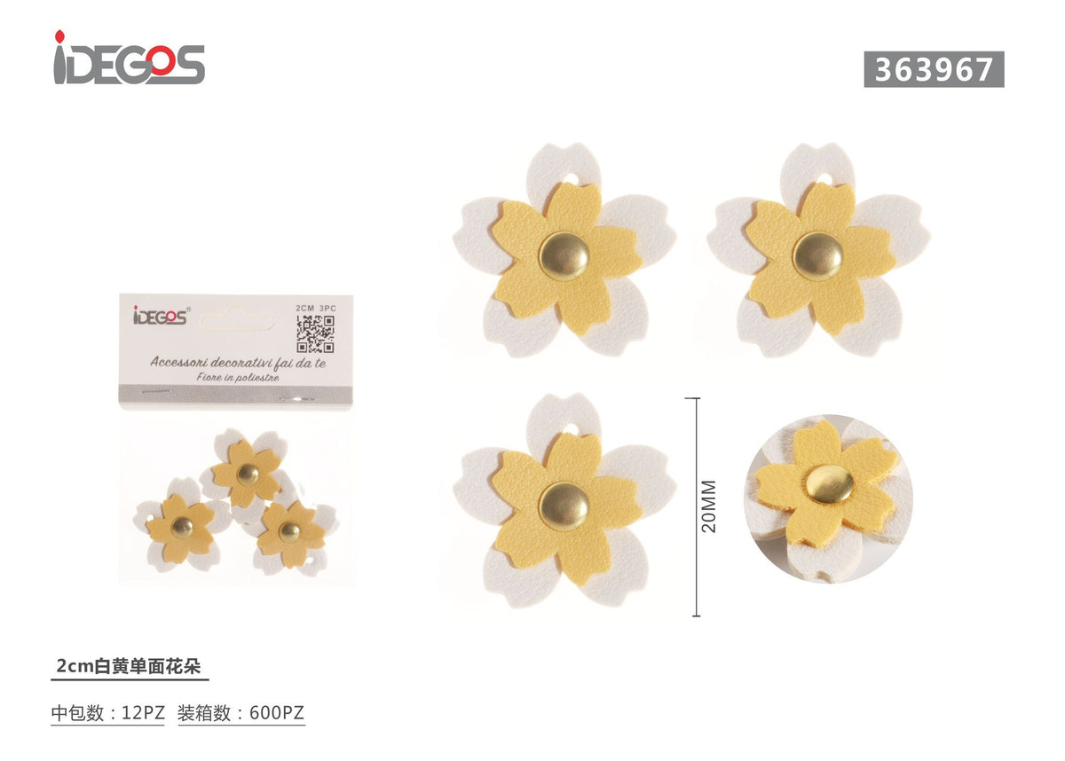 Fiore decorativo bianco e giallo, 2 cm