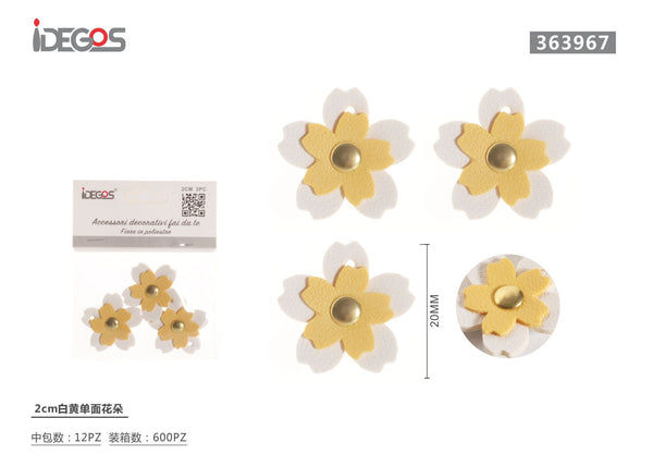 Fiore decorativo bianco e giallo, 2 cm