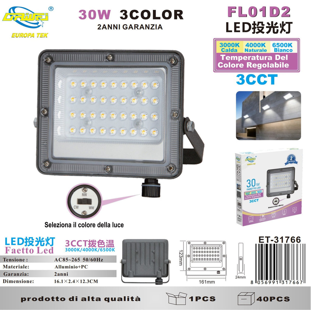 Proiettore LED FL01D2, 3CCT