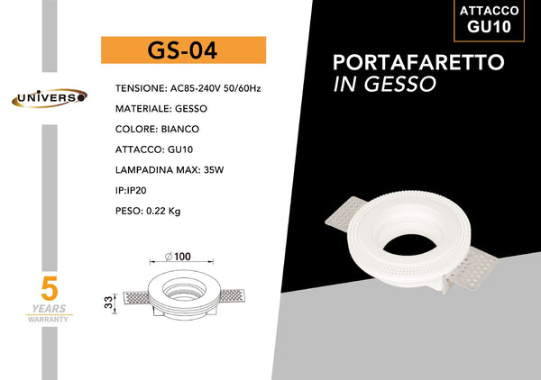 Porta Faretto Gesso Universo – GS-04