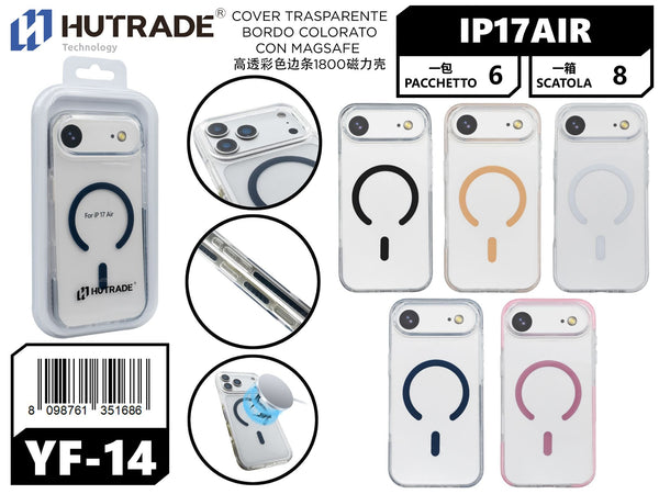 YF-14 COVER TRASPARENTE BORDO COLORATO CON MAGSAFE IP17 AIR