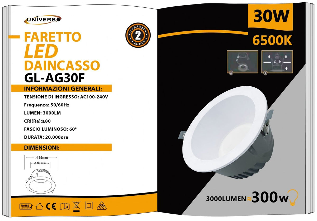 Faretto Da Incasso Universo – GL-AG30F