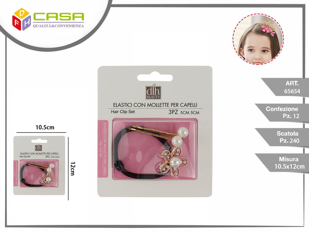 ELASTICI CON MOLLETTE PER CAPELLI 3 pz