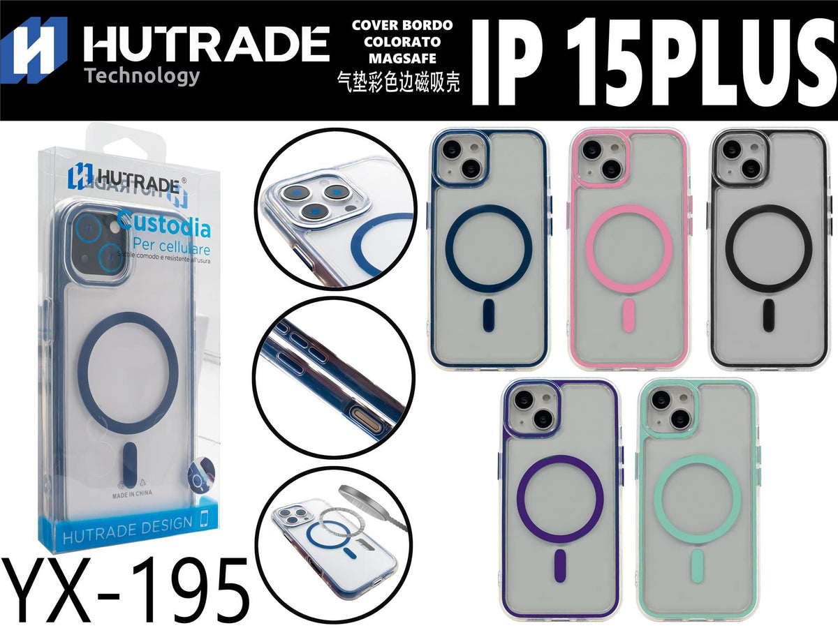 YX-195 COVER TRASPARENTE BORDO COLORATA MAGSAFE IP15 PLUS