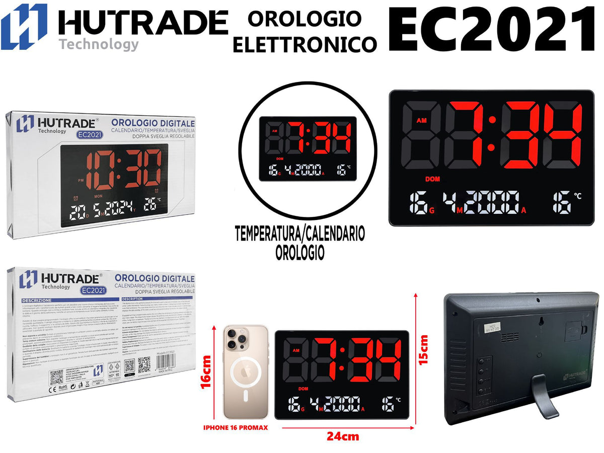 EC2021 OROLOGIO DA PARETE DIGITALE CON LUCE ROSSA