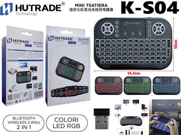 K-S04 DOPPIO MODE MINI TASTIERA WIRELESS/BLUETOOTH LUCE RGB