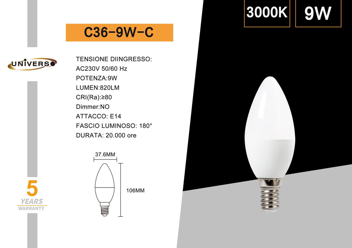 Lampadina LED Universo – C36-9W-C