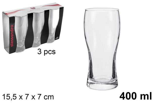 Pack 3 bicchieri da birra in vetro da 400 ml