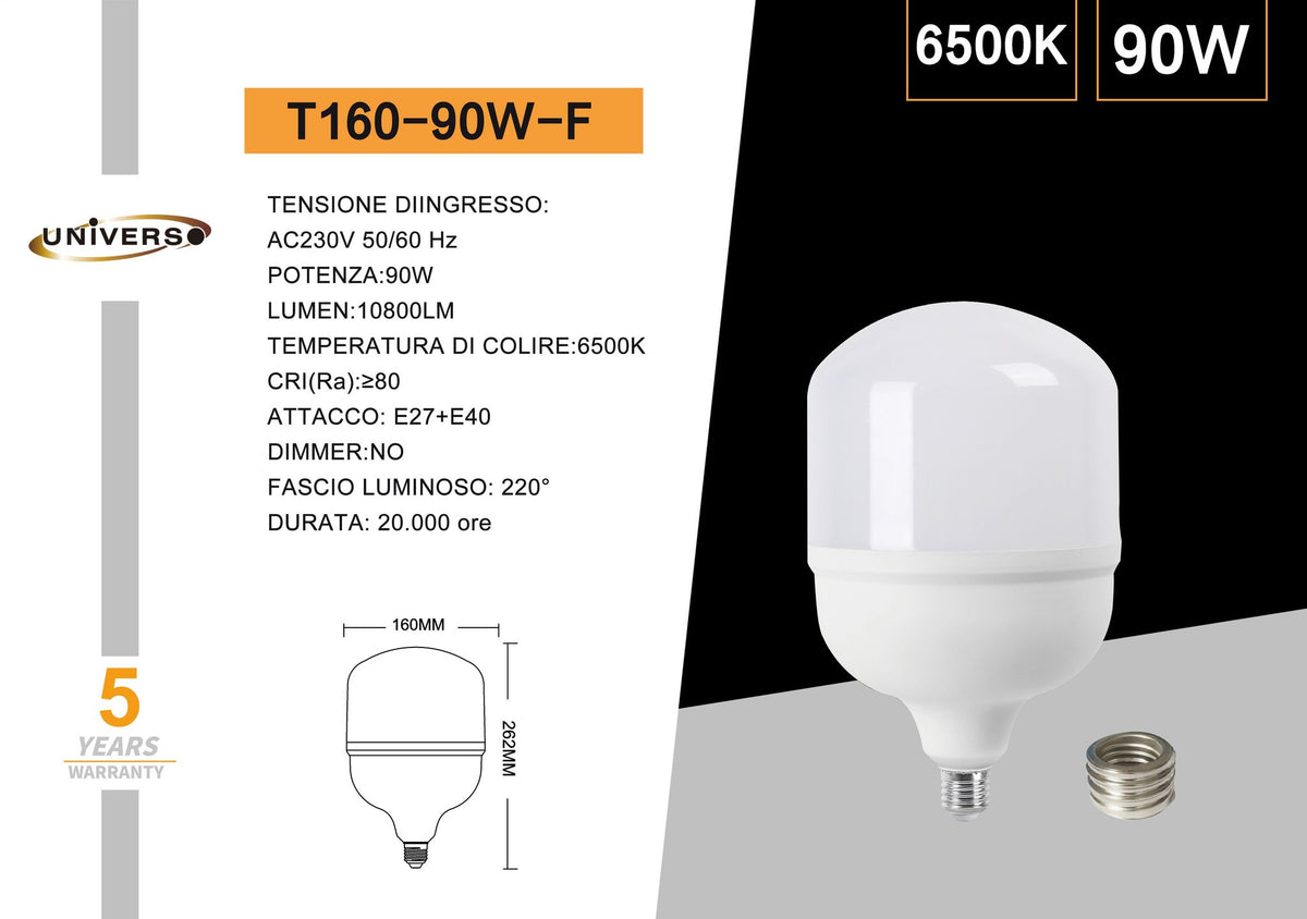 Lampadina LED E27 – T160-90W-F