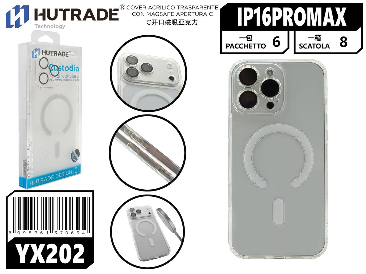 YX-202 COVER ACRILICO TRASPARENTE CON MAGSAFE APERTURA C IP16PRO MAX