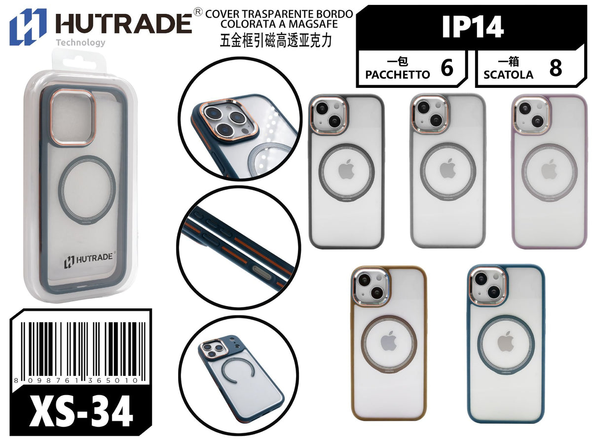 XS-34 COVER TRASPARENTE BORDO COLORATA A MAGSAFE IP14