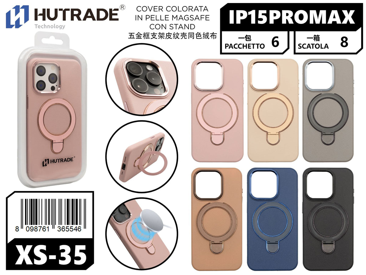 XS-35 COVER COLORATA IN PELLE MAGSAFE CON STAND IP15 PRO MAX