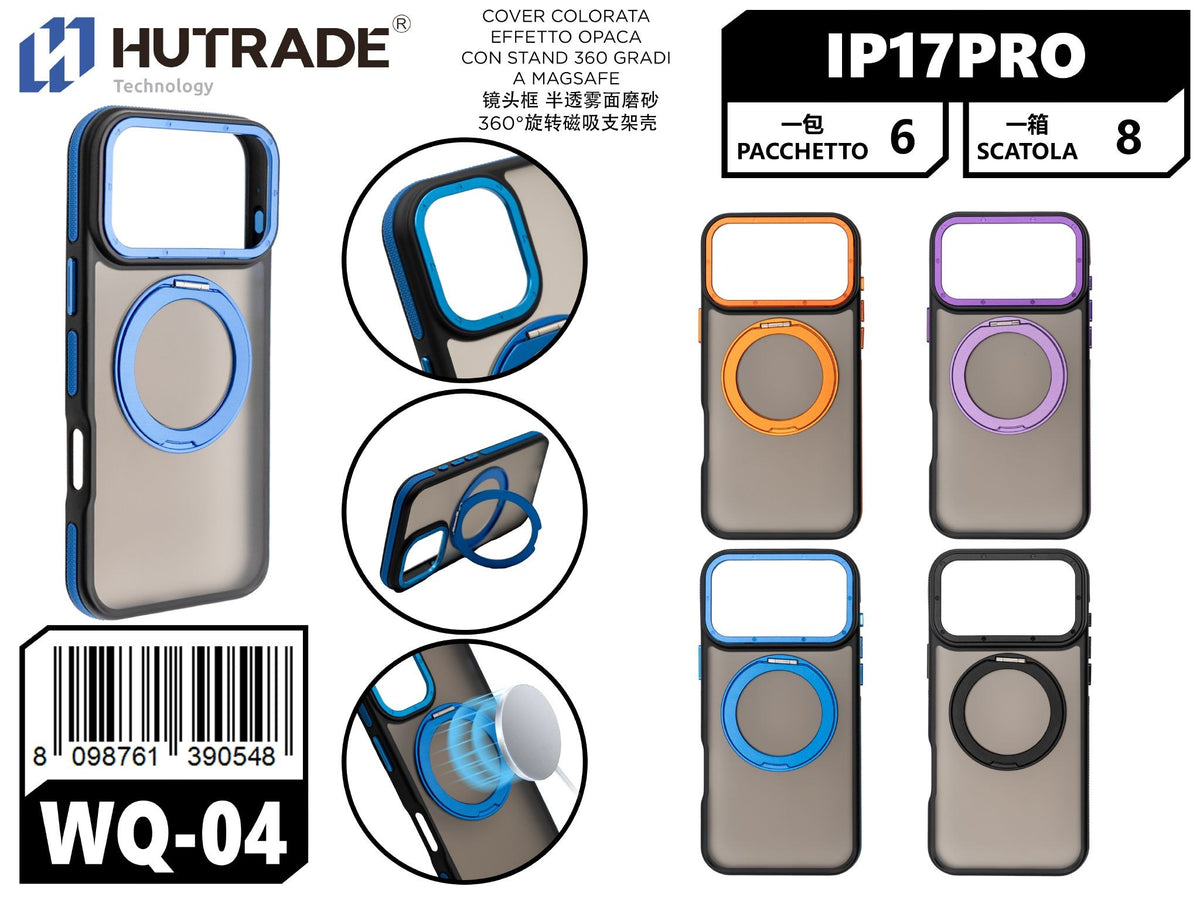 WQ-04 COVER COLORATA EFFETTO OPACA CON STAND 360 GRADI A MAGSAFE IP17 PRO