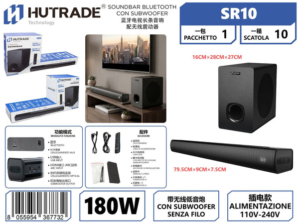 SR10 SOUNDBAR BLUETOOTH CON SUBWOOFER WIRELESS PER TV DA 180W