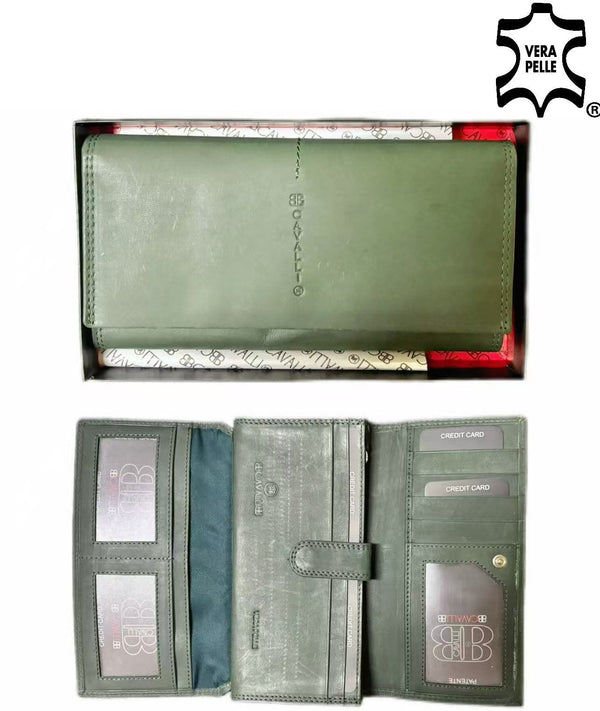 B. Cavalli B G105, portafoglio verde in pelle