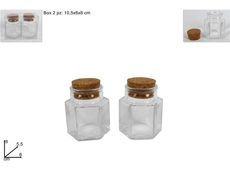 BOTTIGLIETTA ESAGONALE TAPPO SUGHERO 8 cm SET 2 pz ART.CA8356PVC-2