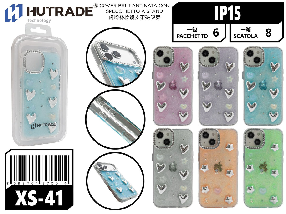 XS-41 COVER ACRILICO BRILLANTINATA FORMA CUORICINI IP15