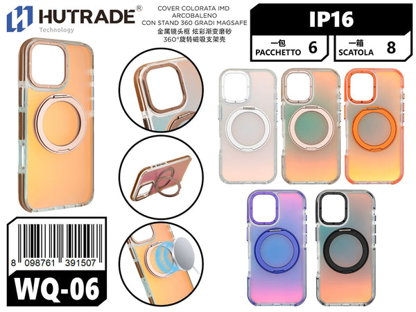 WQ-06 COVER COLORATA IMD ARCOBALENO CON STAND 360 GRADI MAGSAFE IP16
