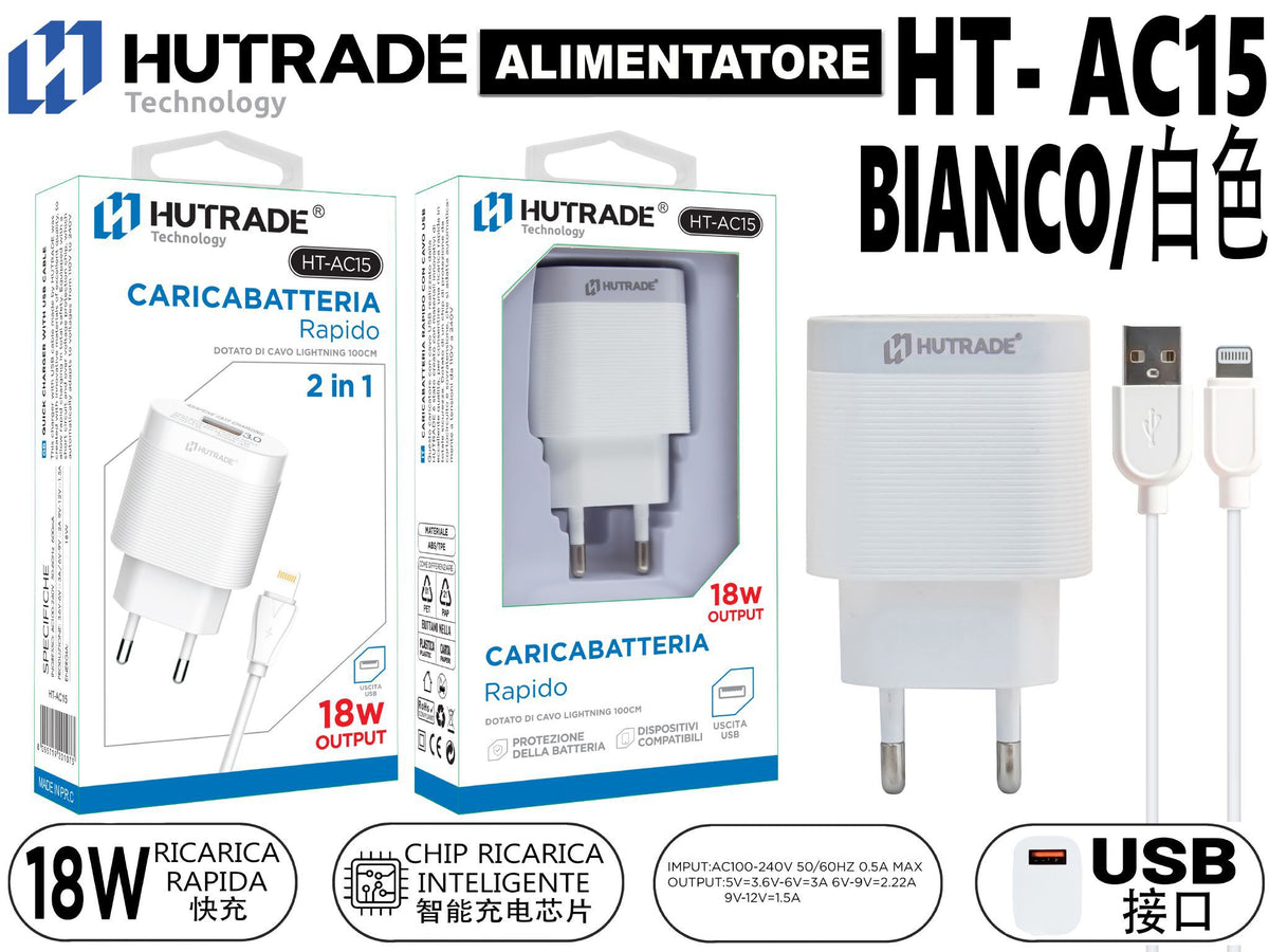 HT-AC15 CARICATORE COMPLETO IPHONE 18W CON CAVO 1 METRO