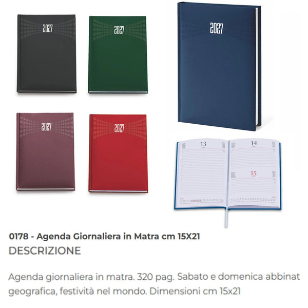 Agenda giornaliera 2027 bordeaux, 15 × 21 cm, articolo 178