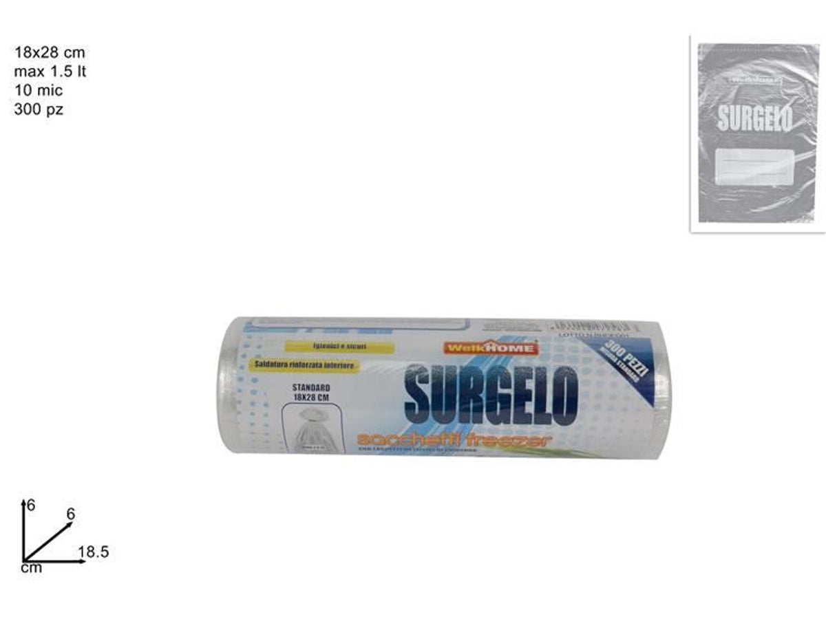 SACCHETTI FREEZER 18 × 28 × 10mic 300 pz HDPE FREEZER BAG 1C/1S ON ROLL