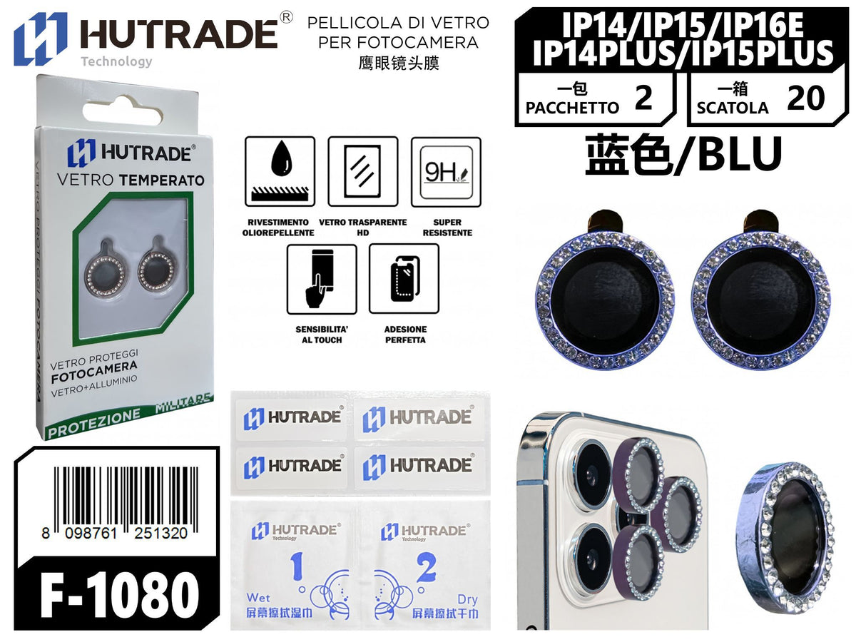 PELLICOLA DI VETRO PER FOTOCAMERA IP14/IP14PLUS/IP15/IP15PLUS/IP16E BLU