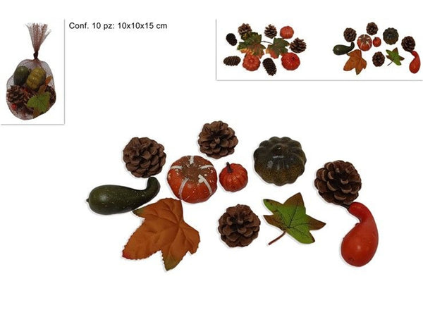 Sacchetto decorativo autunnale con pigne e zucche