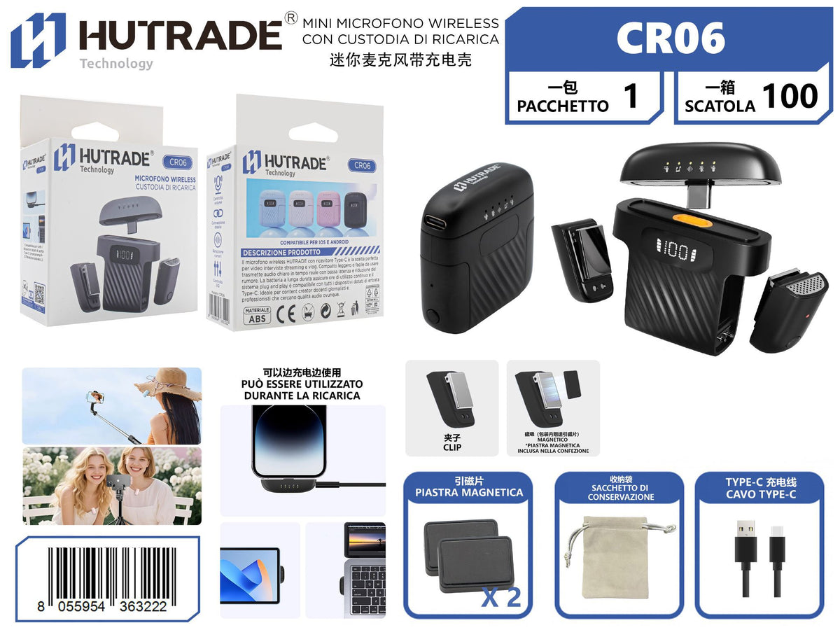 CR06 MINI MICROFONO WIRELESS CON CUSTODIA DI RICARICA
