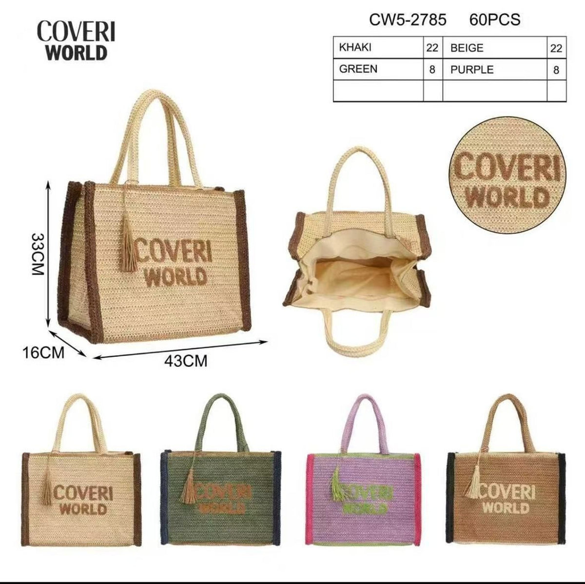 Coveri World, borsa mare con nappe 43 × 16 × 33 cm
