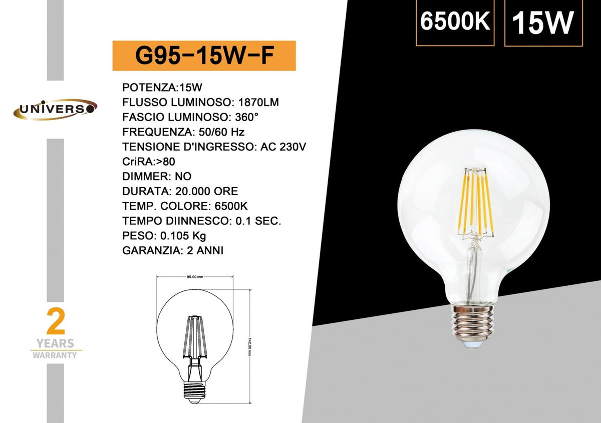 Lampadina LED Universo – G95-15W-F
