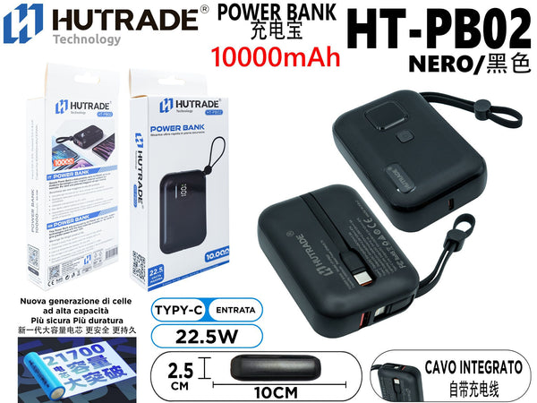 HT-PB02 POWER BANK DA 10000MAH CON FILO CARICA RAPIDA DA 22.5W