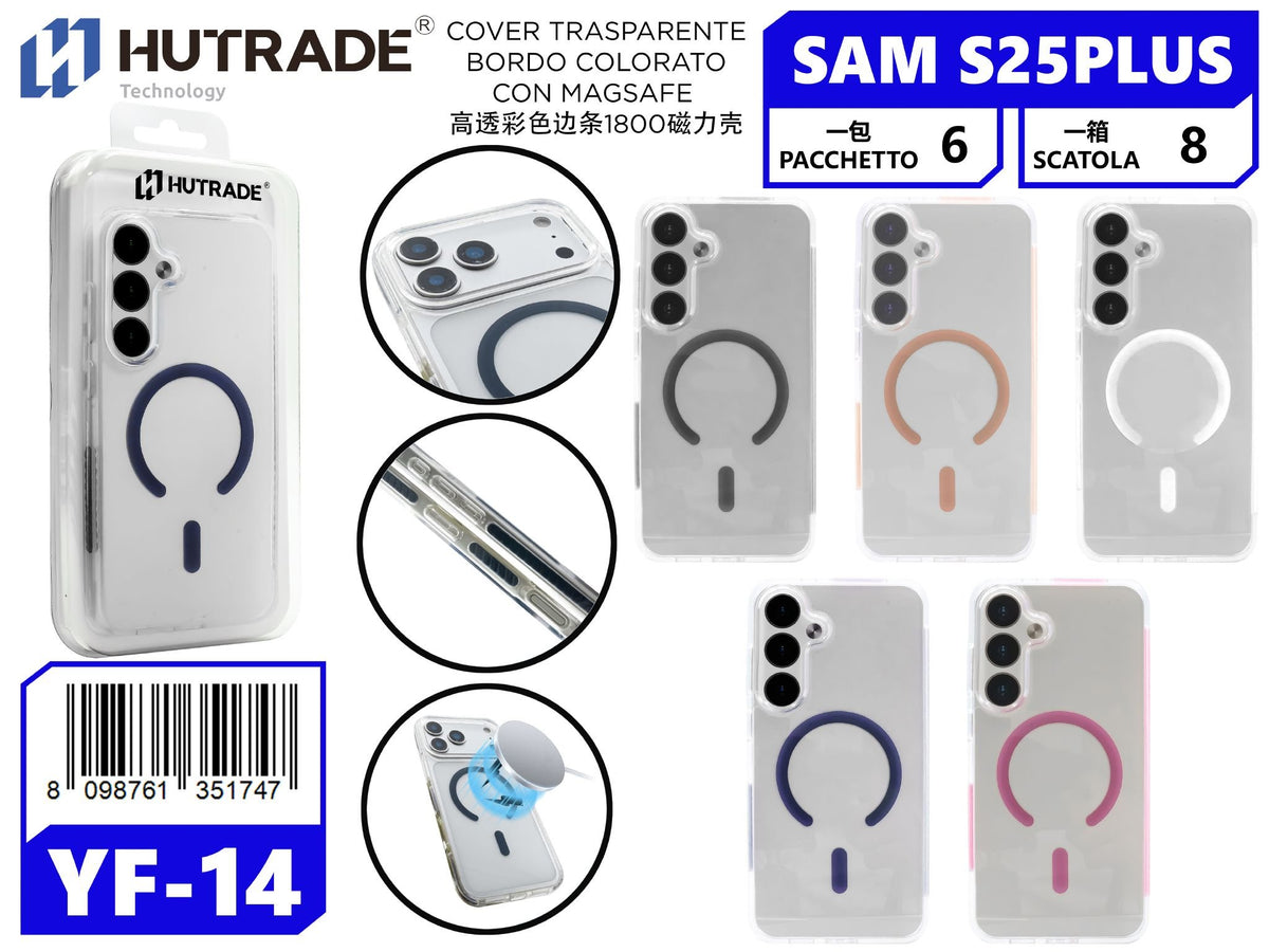 YF-14 COVER TRASPARENTE BORDO COLORATO CON MAGSAFE SAM S25 PLUS