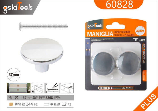 Maniglia per mobili 8868 a foro singolo, 37 mm, argento