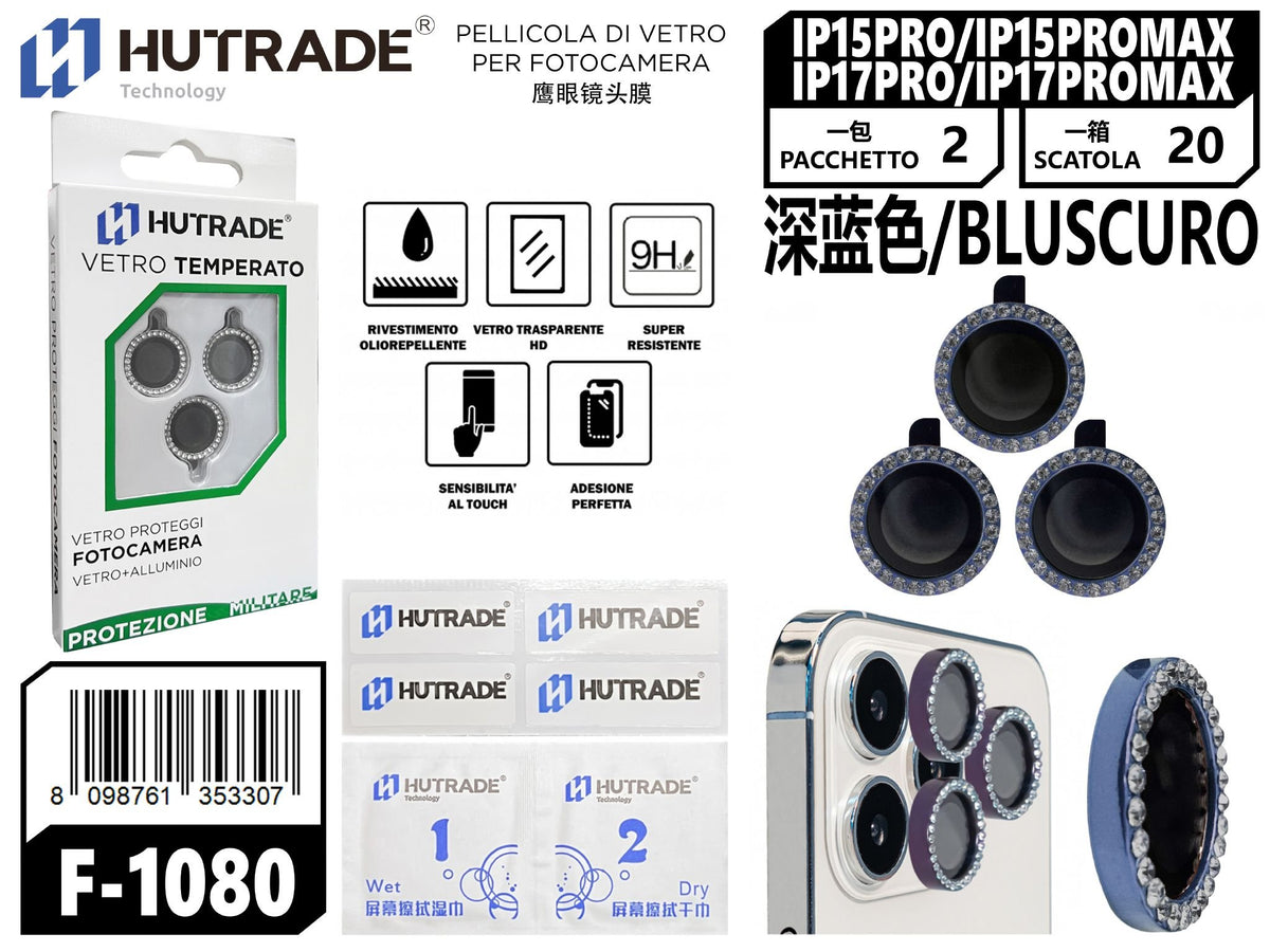 PELLICOLA DI VETRO PER FOTOCAMERA IP15PRO/IP15PROMAX/IP17PRO/IP17PROMAX BLU SCURO