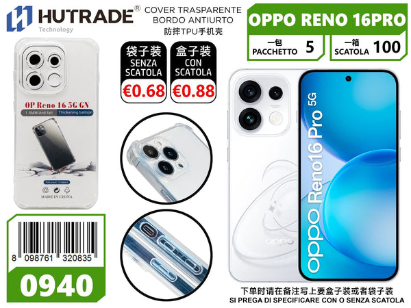 0940 COVER TRASPARENTE TPU BORDI RINFORZATI ANTIURTO OPPO RENO 16 PRO