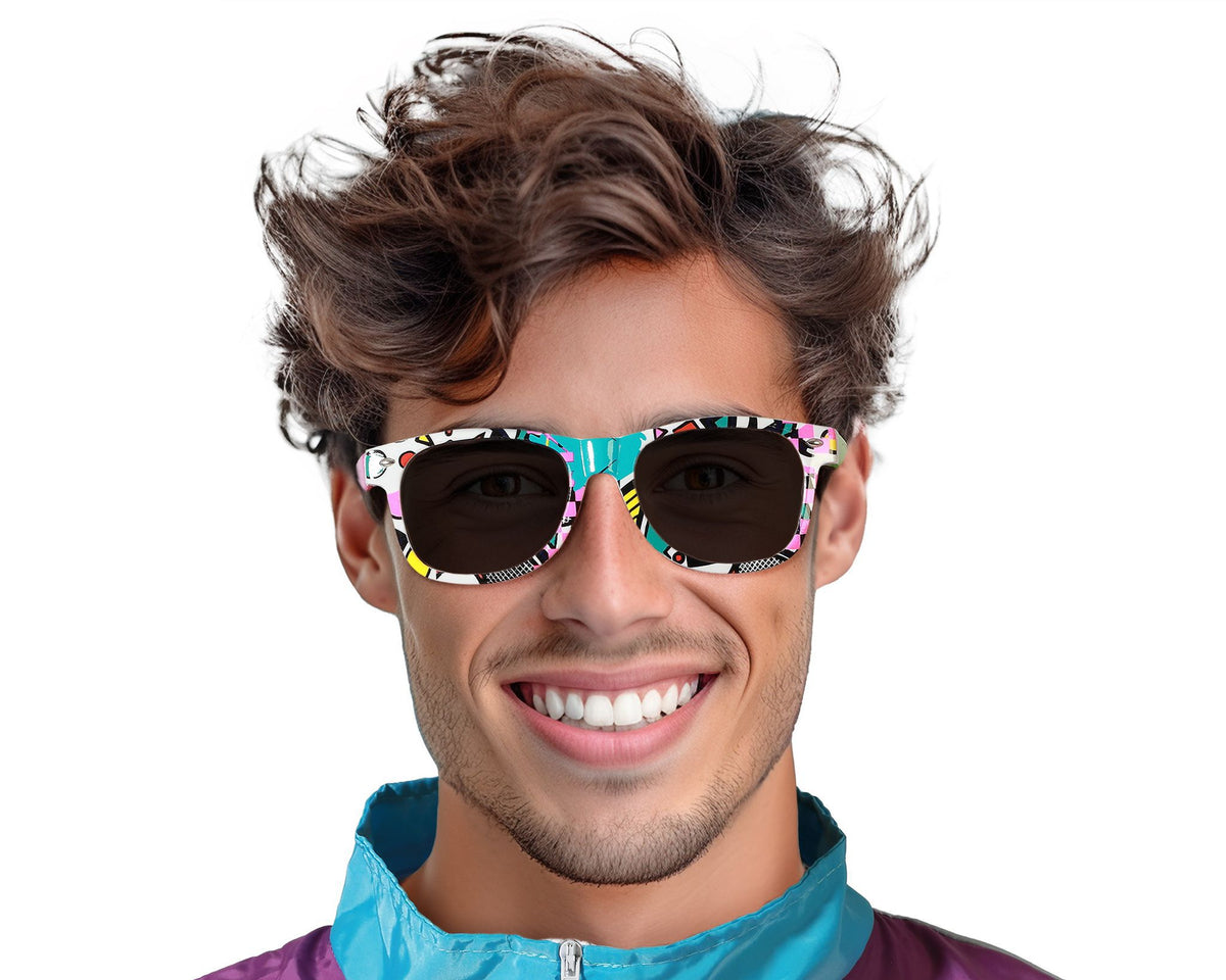 Occhiali multicolore stile anni 80 per costume