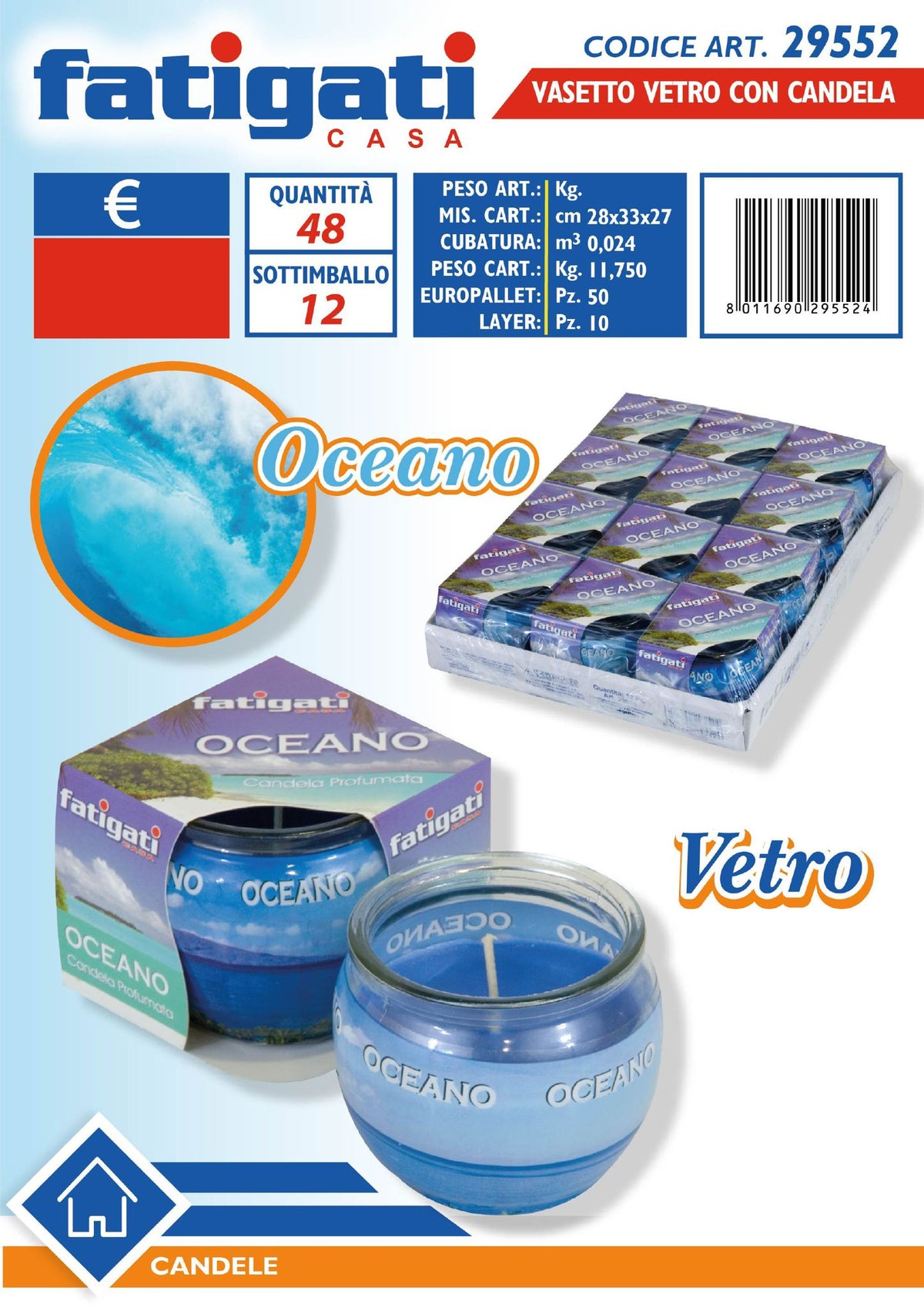 Vasetto vetro c/candela oceano